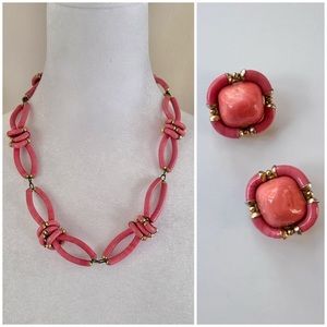 Archimede Seguso Vintage Faux Coral Murano Glass Necklace & Earrings Demi Parure